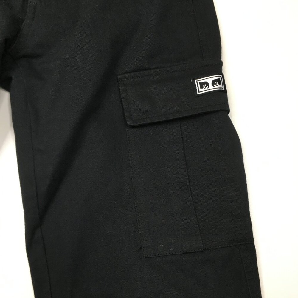 OBEY Black White Logo Embroidery Flap Cargo Pockets Pant Jeans - Picture 8 of 14